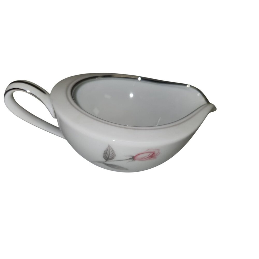 Noritake Rose China Gravy Boat With Silver Trim